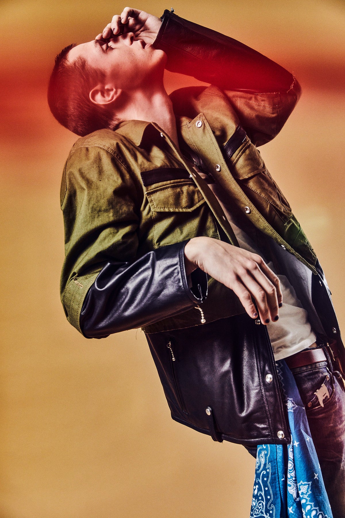 ジャパン オイルマット ステア & フランス軍デッドストックポンチョ JAG コンビネーション ブルゾン - BLACK × KHAKI