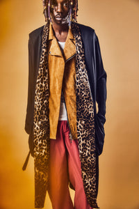 レーヨン ツイール & ポリエステルレオパードサテン ロングガウン - BLACK×LEOPARD