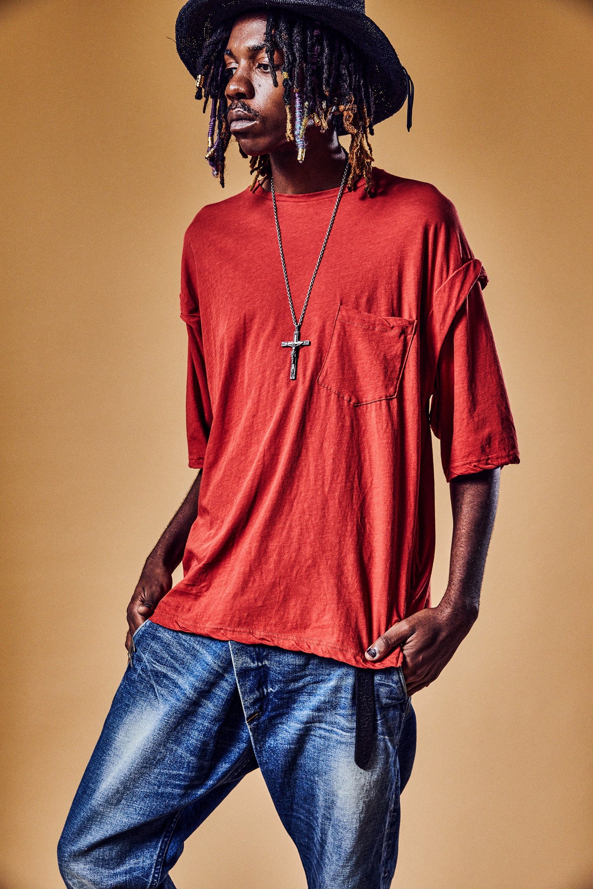 12.5oz Organic Cotton Stretch Over Lap Tight Straight Jeans - INDIGO