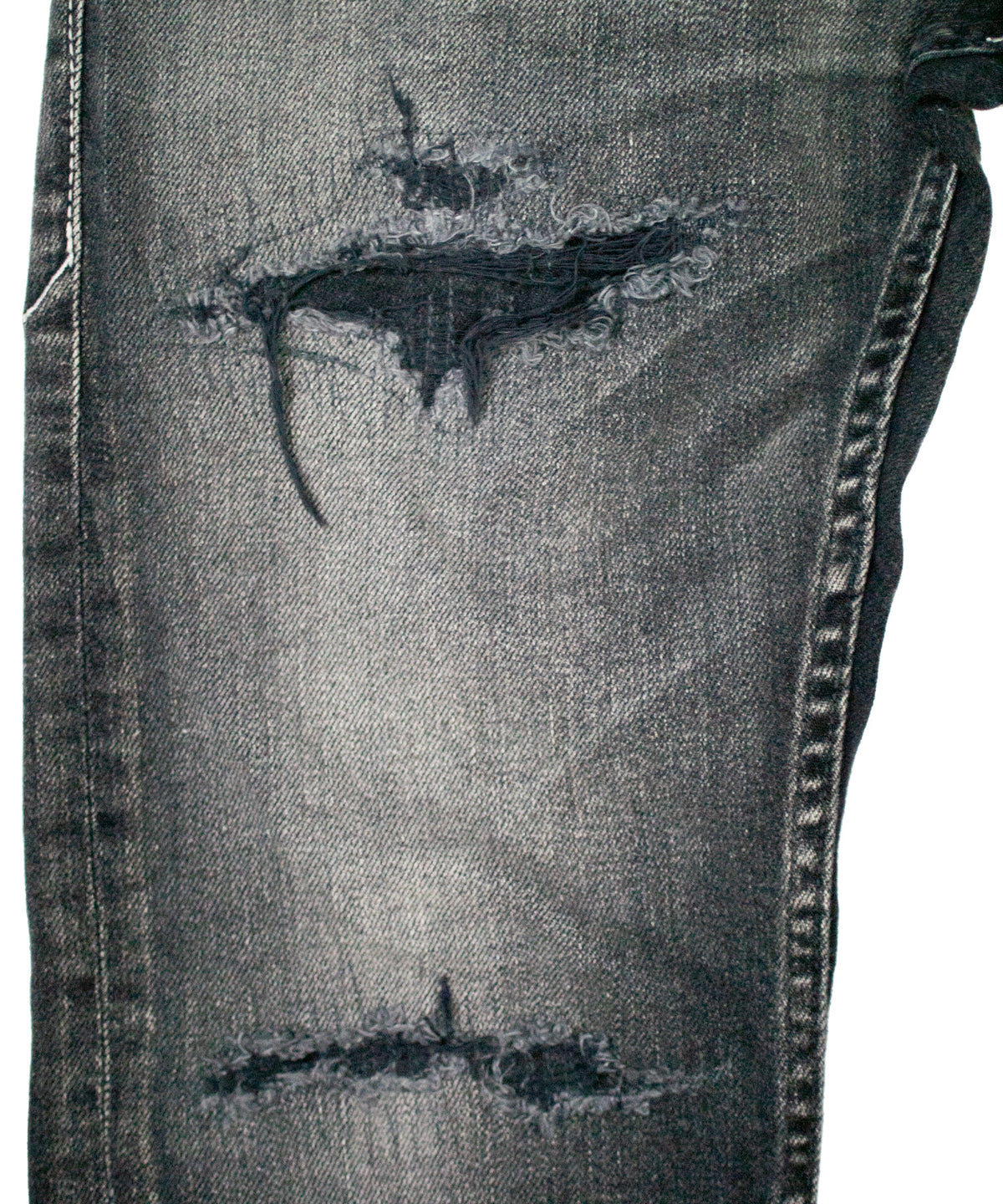 12.5oz Organic Cotton Stretch Denim Tight Straight Jeans USED CRASH & REPAIR PROCESSING - BLACK