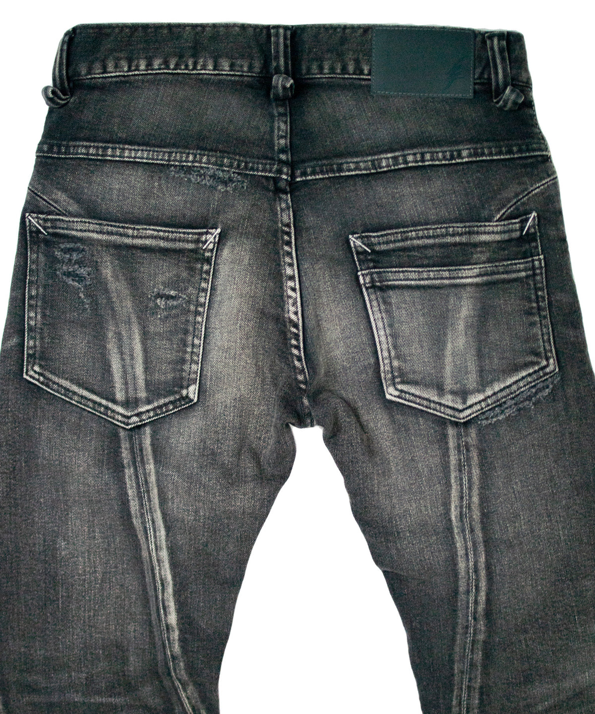 12.5oz Organic Cotton Stretch Denim Tight Straight Jeans USED CRASH & REPAIR PROCESSING - BLACK