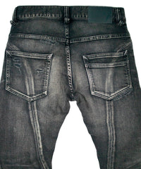 12.5oz Organic Cotton Stretch Denim Tight Straight Jeans USED CRASH & REPAIR PROCESSING - BLACK