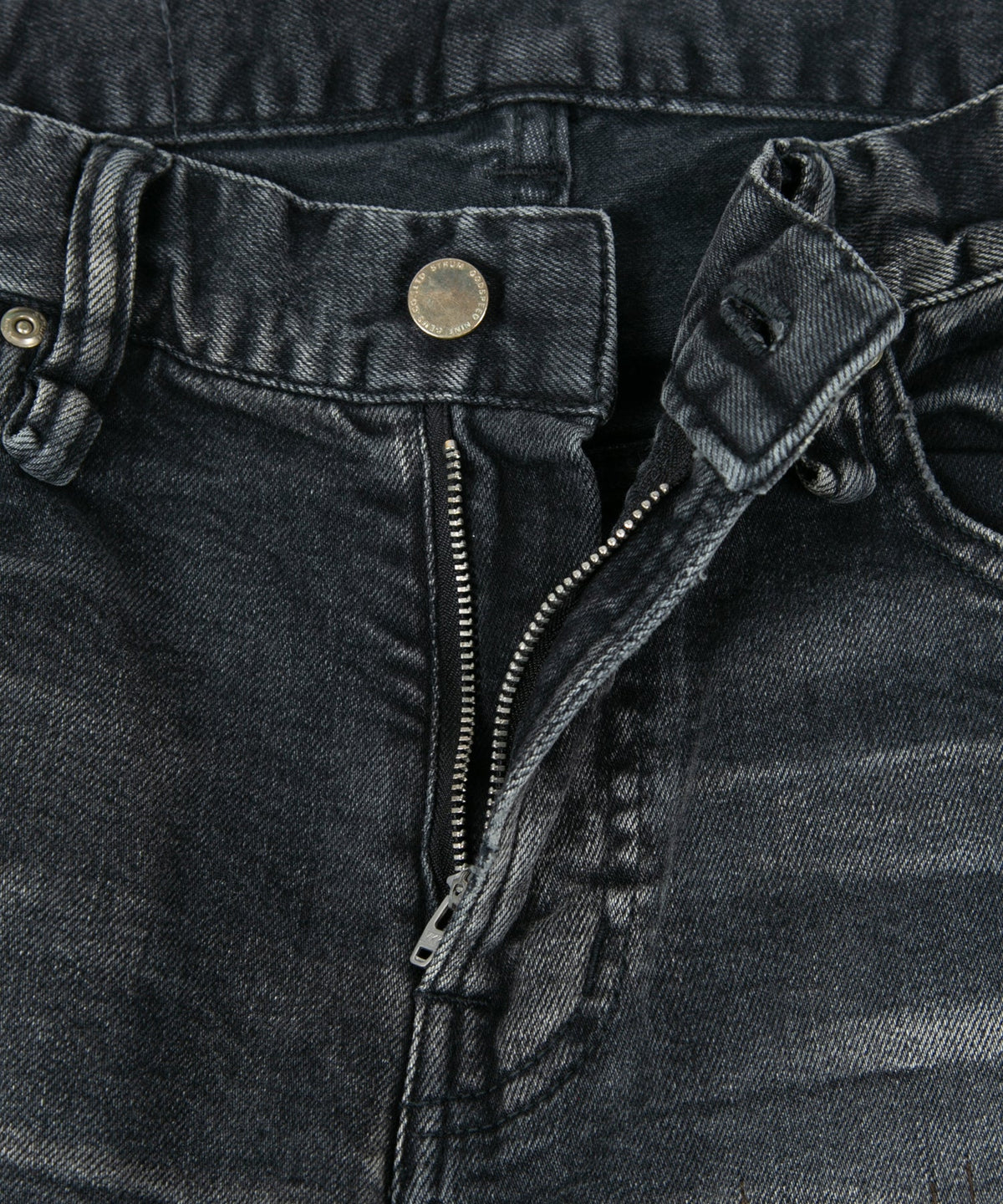 12.5oz Organic Cotton Stretch Denim Tight Straight Jeans USED CRASH & REPAIR PROCESSING - BLACK