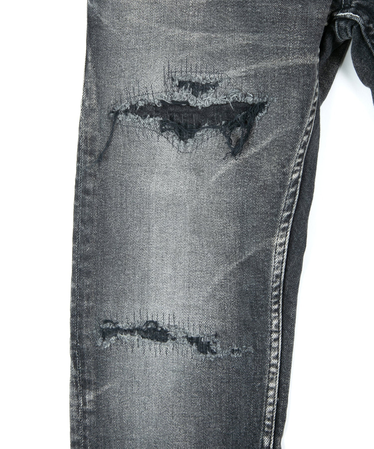 12.5oz Organic Cotton Stretch Denim Tight Straight Jeans USED CRASH & REPAIR PROCESSING - BLACK