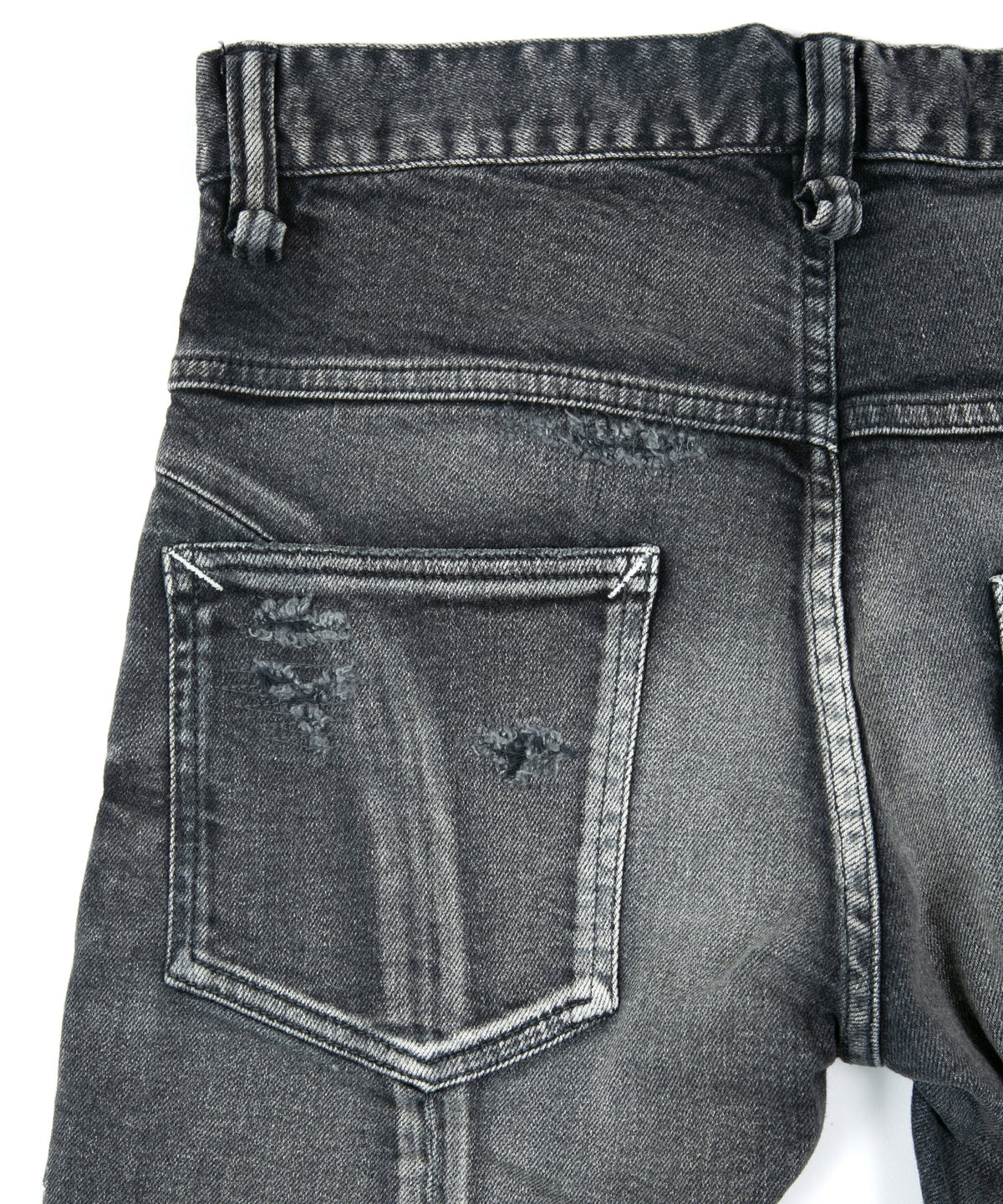 12.5oz Organic Cotton Stretch Denim Tight Straight Jeans USED CRASH & REPAIR PROCESSING - BLACK