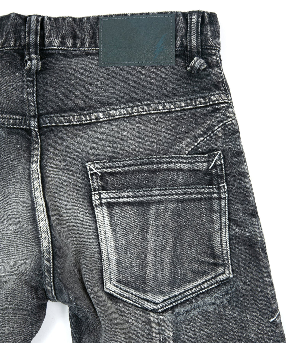 12.5oz Organic Cotton Stretch Denim Tight Straight Jeans USED CRASH & REPAIR PROCESSING - BLACK