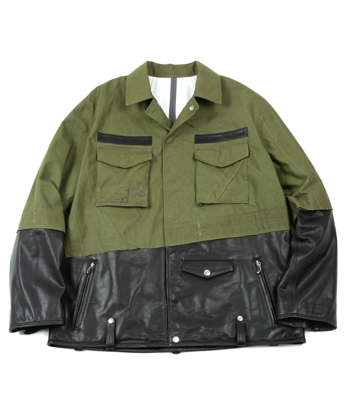 ジャパン オイルマット ステア & フランス軍デッドストックポンチョ JAG コンビネーション ブルゾン - BLACK × KHAKI