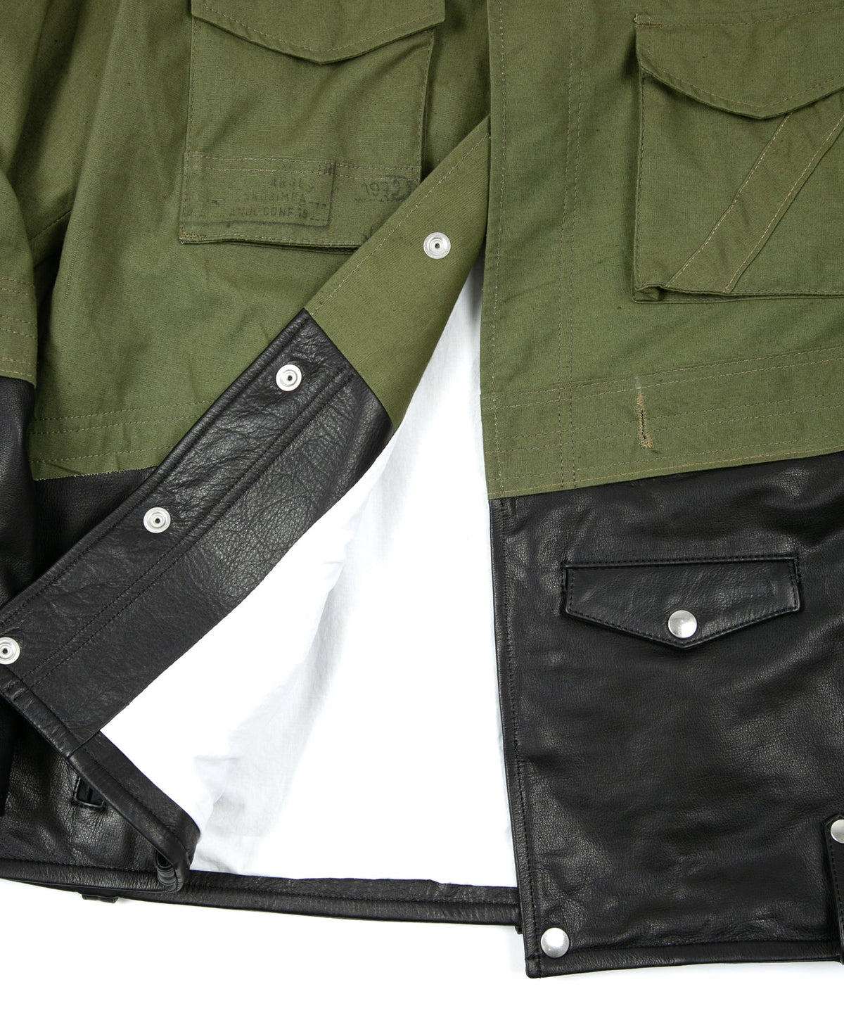 ジャパン オイルマット ステア & フランス軍デッドストックポンチョ JAG コンビネーション ブルゾン - BLACK × KHAKI