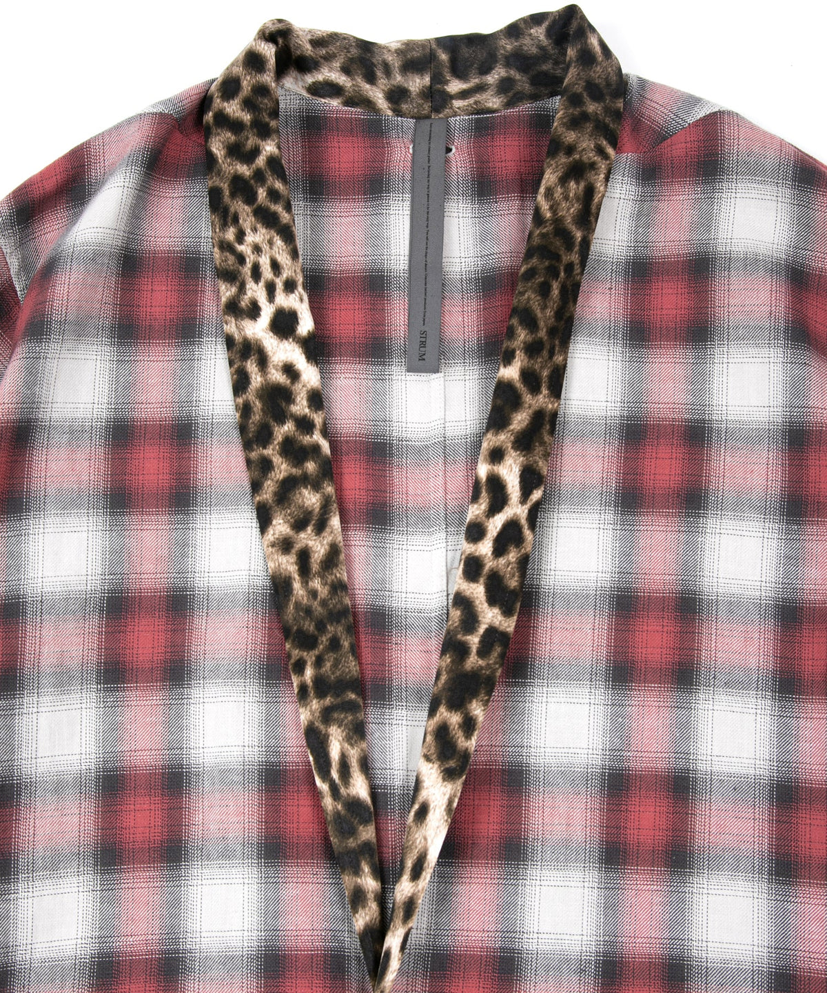 コットン リネン ラミー オンブレチェック ツイール & ポリエステルレオパードサテン ロングガウン - RED CHECK×LEOPARD