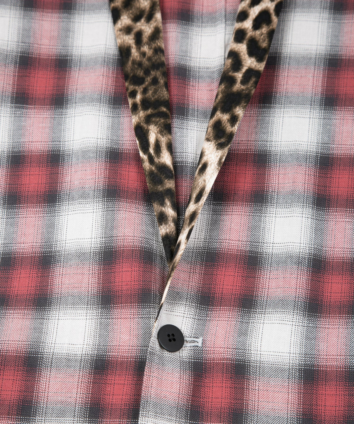 コットン リネン ラミー オンブレチェック ツイール & ポリエステルレオパードサテン ロングガウン - RED CHECK×LEOPARD