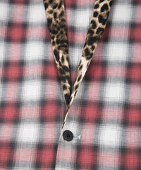 コットン リネン ラミー オンブレチェック ツイール & ポリエステルレオパードサテン ロングガウン - RED CHECK×LEOPARD