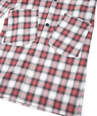 コットン リネン ラミー オンブレチェック ツイール & ポリエステルレオパードサテン ロングガウン - RED CHECK×LEOPARD