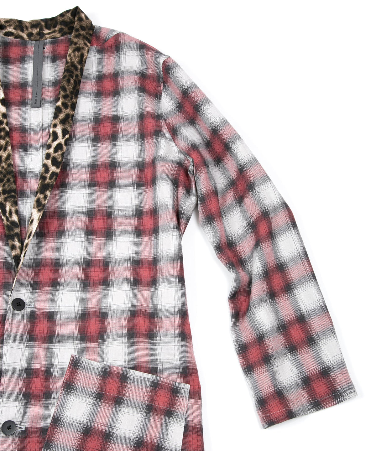 コットン リネン ラミー オンブレチェック ツイール & ポリエステルレオパードサテン ロングガウン - RED CHECK×LEOPARD