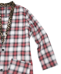 コットン リネン ラミー オンブレチェック ツイール & ポリエステルレオパードサテン ロングガウン - RED CHECK×LEOPARD