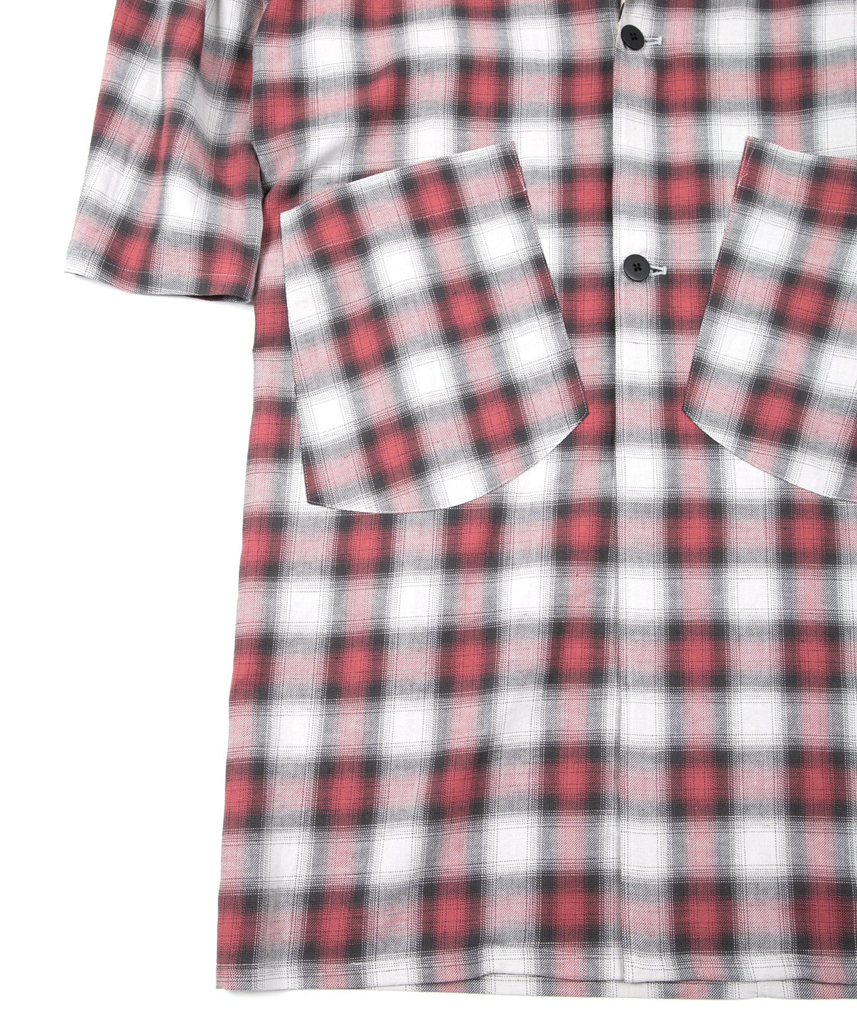 コットン リネン ラミー オンブレチェック ツイール & ポリエステルレオパードサテン ロングガウン - RED CHECK×LEOPARD