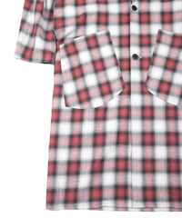 コットン リネン ラミー オンブレチェック ツイール & ポリエステルレオパードサテン ロングガウン - RED CHECK×LEOPARD