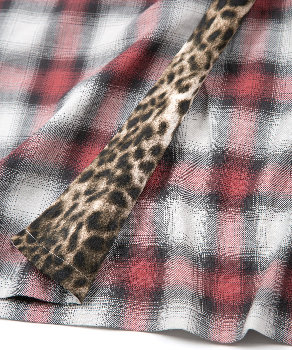 コットン リネン ラミー オンブレチェック ツイール & ポリエステルレオパードサテン ロングガウン - RED CHECK×LEOPARD