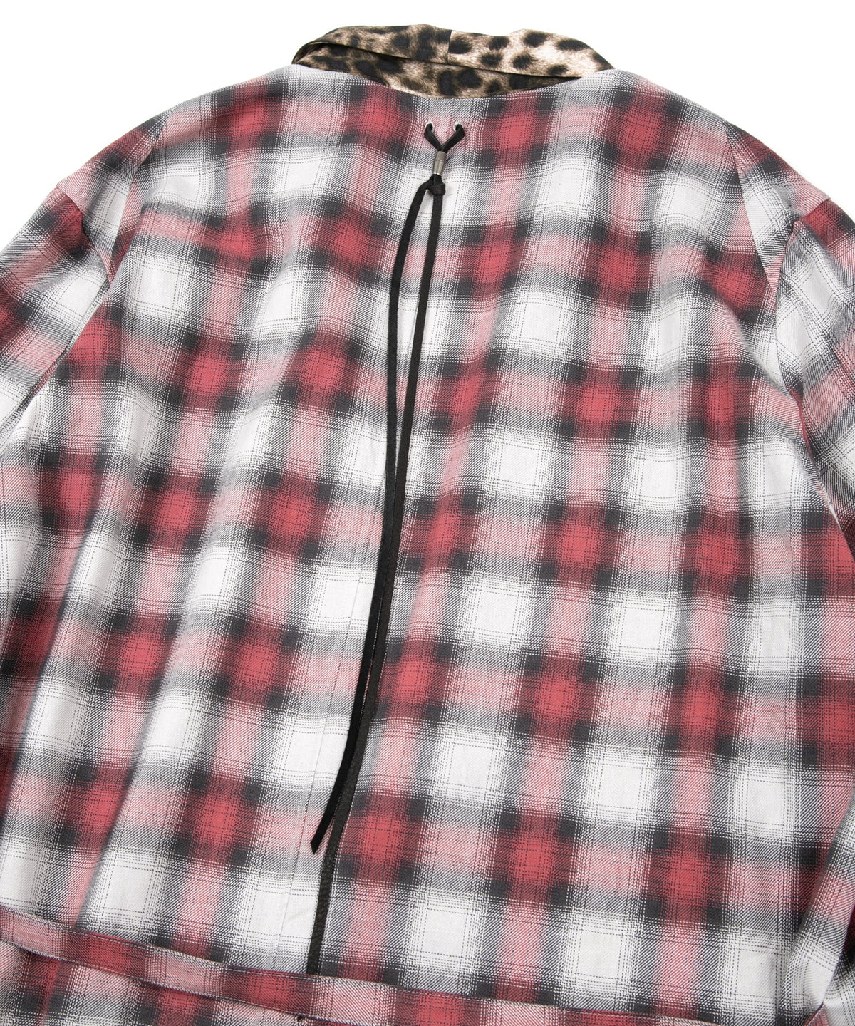 コットン リネン ラミー オンブレチェック ツイール & ポリエステルレオパードサテン ロングガウン - RED CHECK×LEOPARD