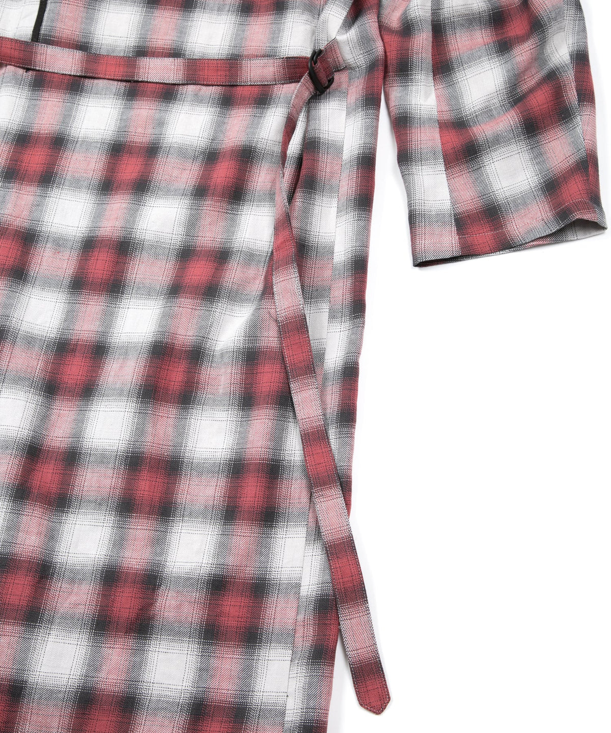 コットン リネン ラミー オンブレチェック ツイール & ポリエステルレオパードサテン ロングガウン - RED CHECK×LEOPARD