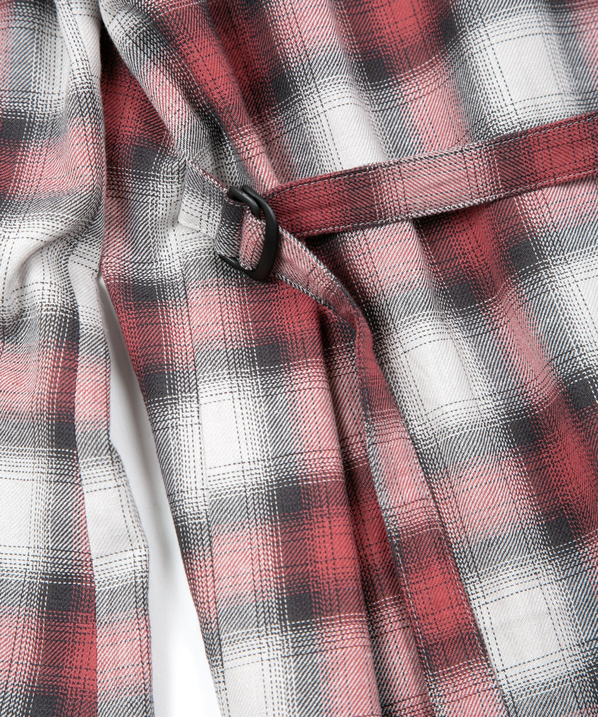 コットン リネン ラミー オンブレチェック ツイール & ポリエステルレオパードサテン ロングガウン - RED CHECK×LEOPARD