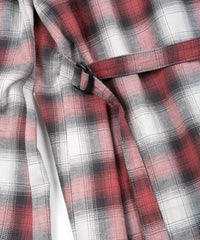 コットン リネン ラミー オンブレチェック ツイール & ポリエステルレオパードサテン ロングガウン - RED CHECK×LEOPARD