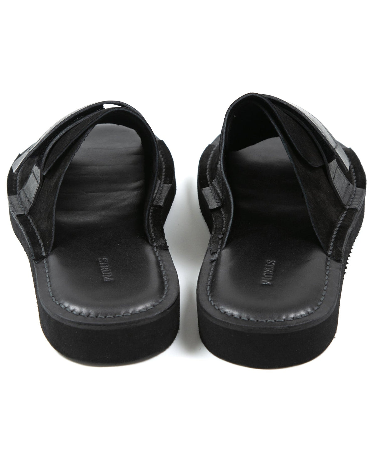 シルキーベロア & テンペスティ エルバマット オイルバケッタレザー サンダル - BLACK