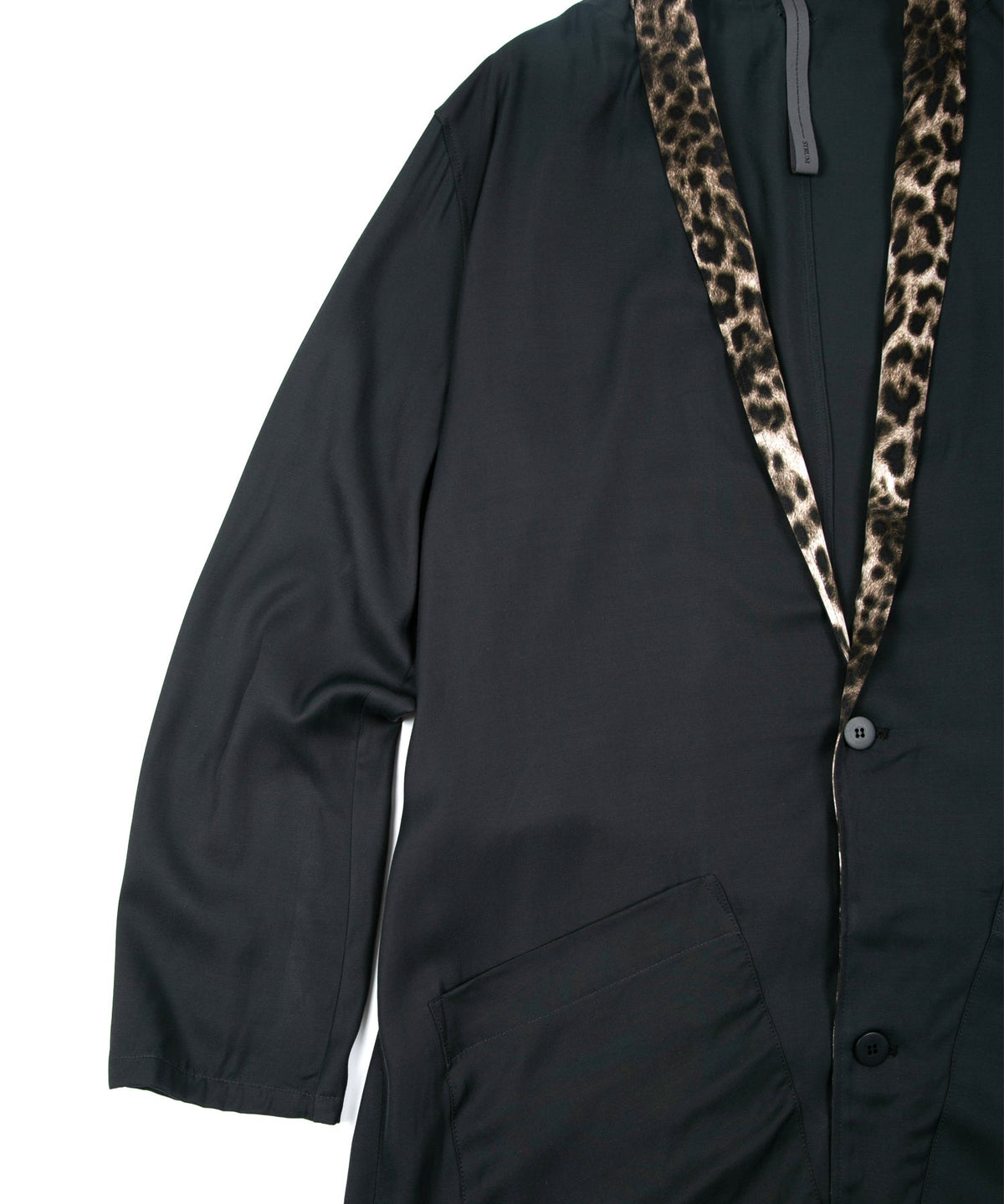 レーヨン ツイール & ポリエステルレオパードサテン ロングガウン - BLACK×LEOPARD