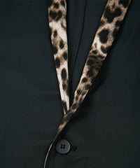 レーヨン ツイール & ポリエステルレオパードサテン ロングガウン - BLACK×LEOPARD