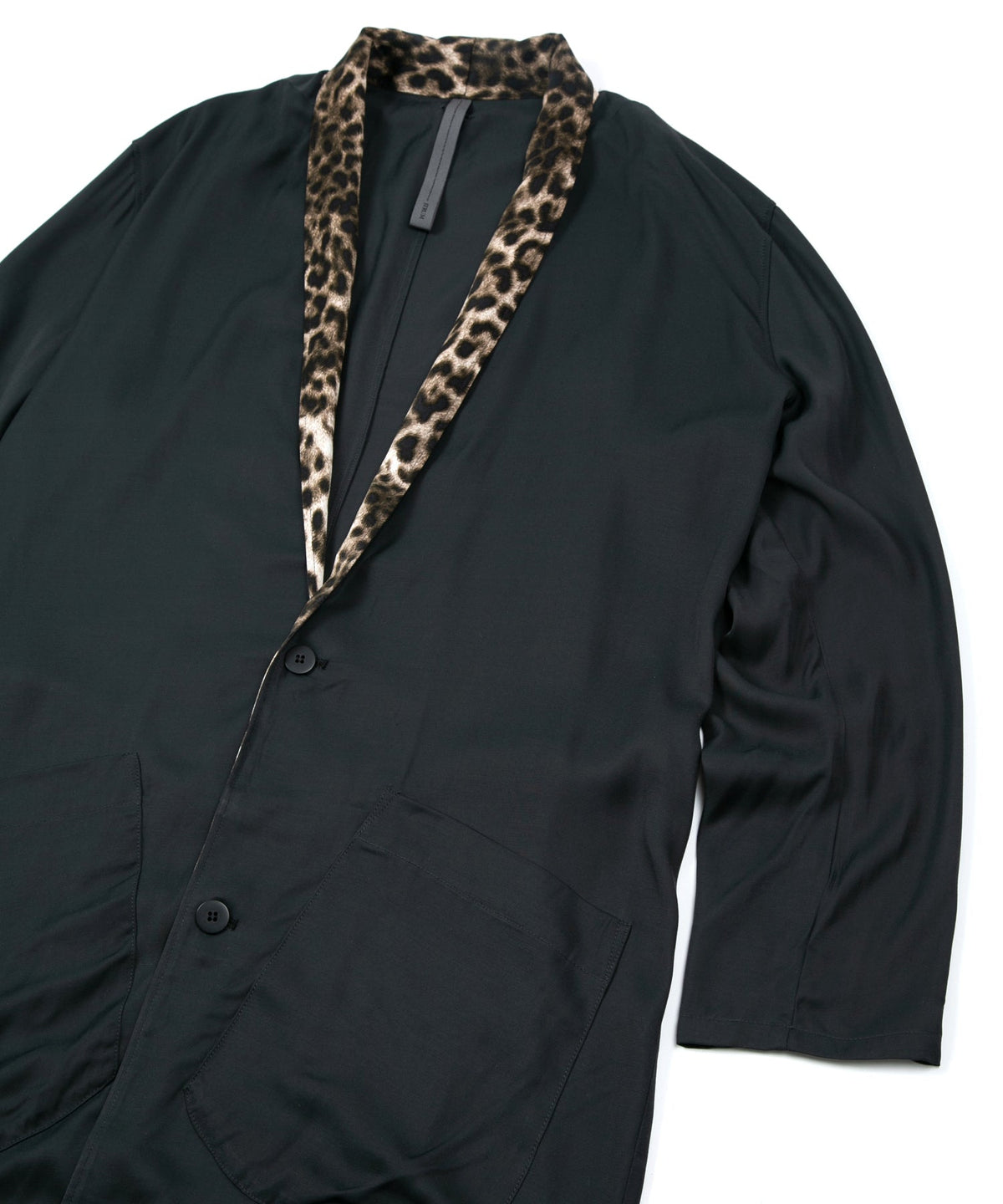 レーヨン ツイール & ポリエステルレオパードサテン ロングガウン - BLACK×LEOPARD