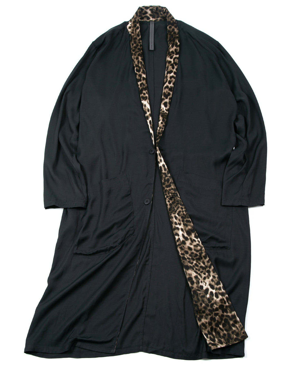 レーヨン ツイール & ポリエステルレオパードサテン ロングガウン - BLACK×LEOPARD