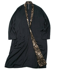 レーヨン ツイール & ポリエステルレオパードサテン ロングガウン - BLACK×LEOPARD