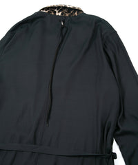 レーヨン ツイール & ポリエステルレオパードサテン ロングガウン - BLACK×LEOPARD