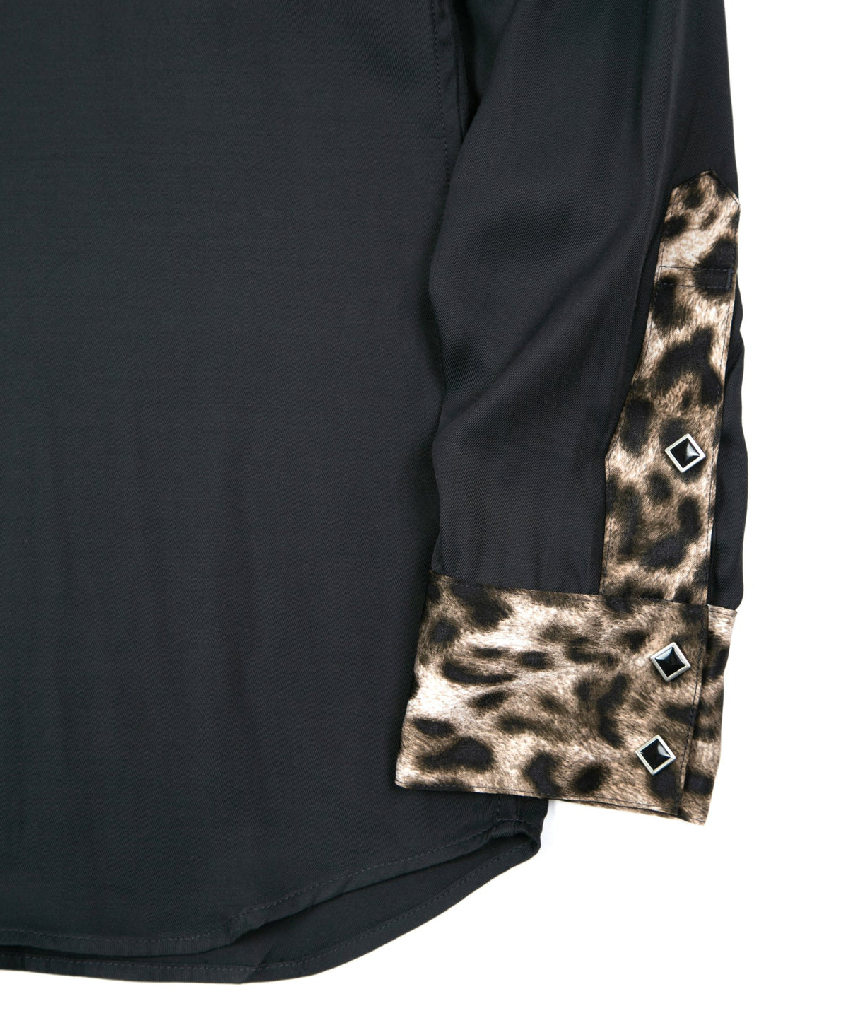RayonTwill & Leopard Printed Satin Western Shirts - BLACK×LEOPARD