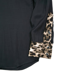 RayonTwill & Leopard Printed Satin Western Shirts - BLACK×LEOPARD