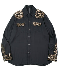 RayonTwill & Leopard Printed Satin Western Shirts - BLACK×LEOPARD
