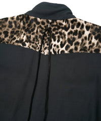 RayonTwill & Leopard Printed Satin Western Shirts - BLACK×LEOPARD