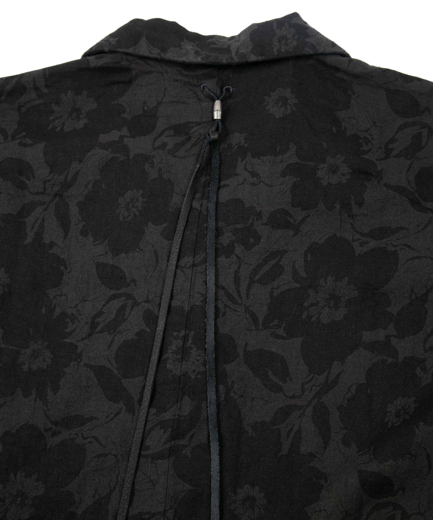 コットンリネン 花柄プリント 製品染め 半袖開襟シャツ - GRAY×BLACK