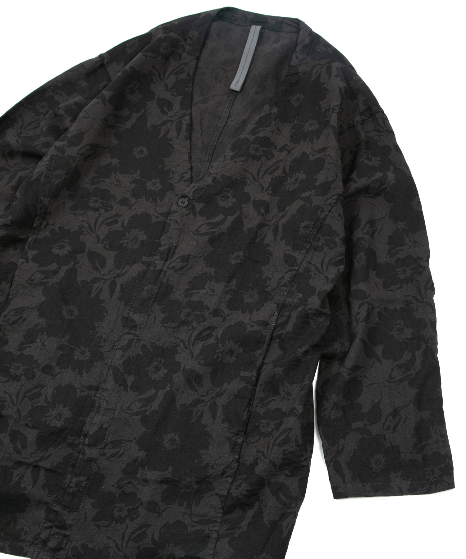 STRUM コットンリネン 花柄プリントロングカーディガン GRAY×BLACK コットンリネン 花柄プリント 製品染め ロングカーディガン - GRAY