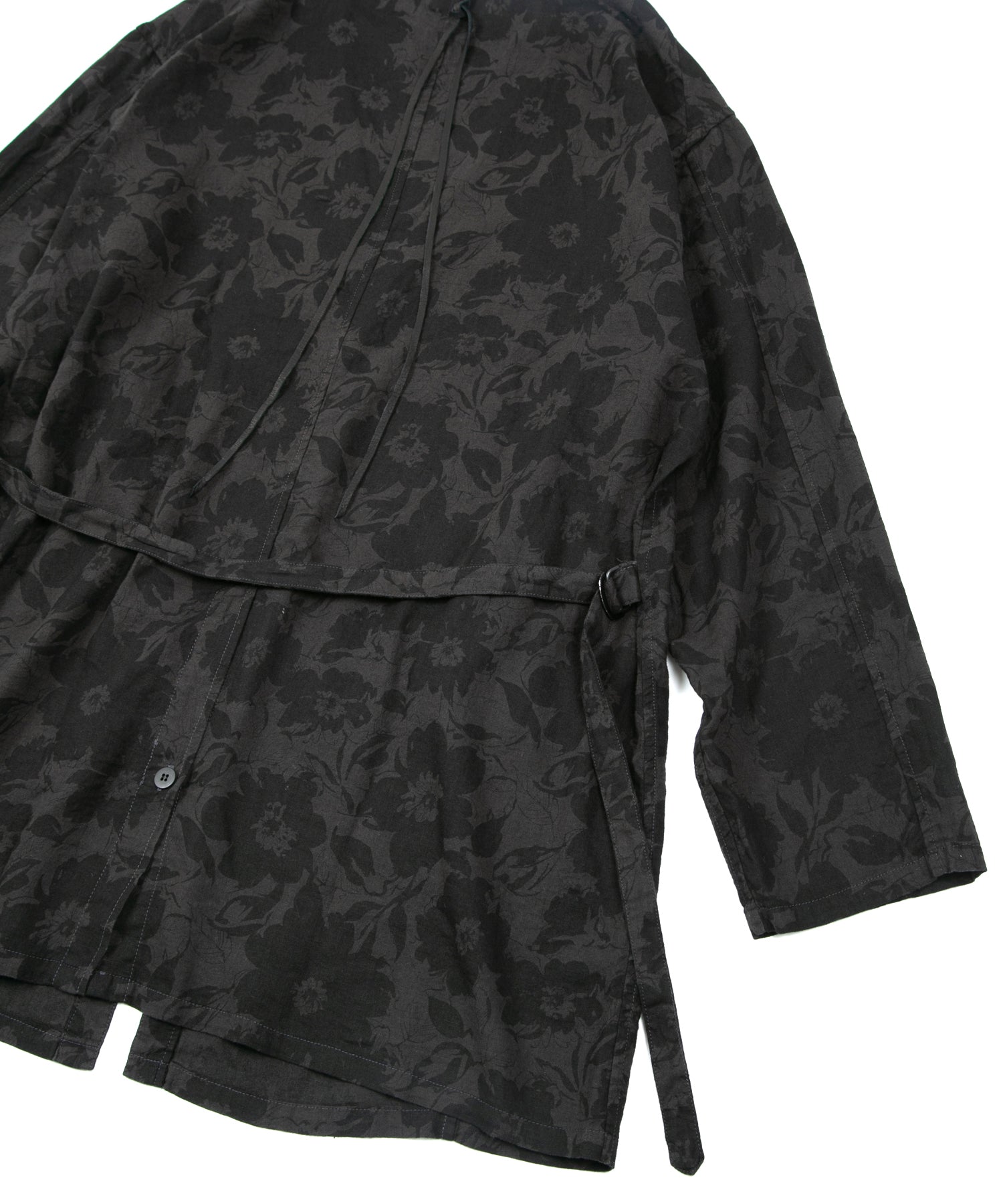 STRUM コットンリネン 花柄プリントロングカーディガン GRAY×BLACK コットンリネン 花柄プリント 製品染め ロングカーディガン - GRAY