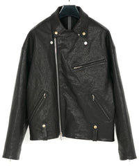 STRUM × P.E.O.T.W AG フルタンニン ピット鞣し シュリンク ホースハイド オーバーダブルライダースジャケット - BLACK