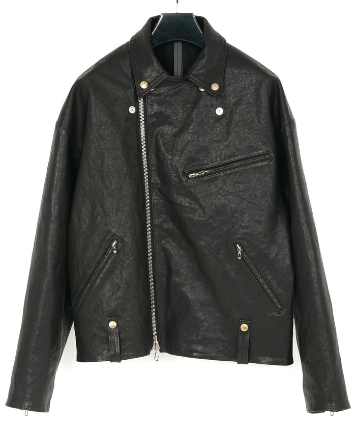 STRUM × P.E.O.T.W AG フルタンニン ピット鞣し シュリンク ホースハイド オーバーダブルライダースジャケット - BLACK