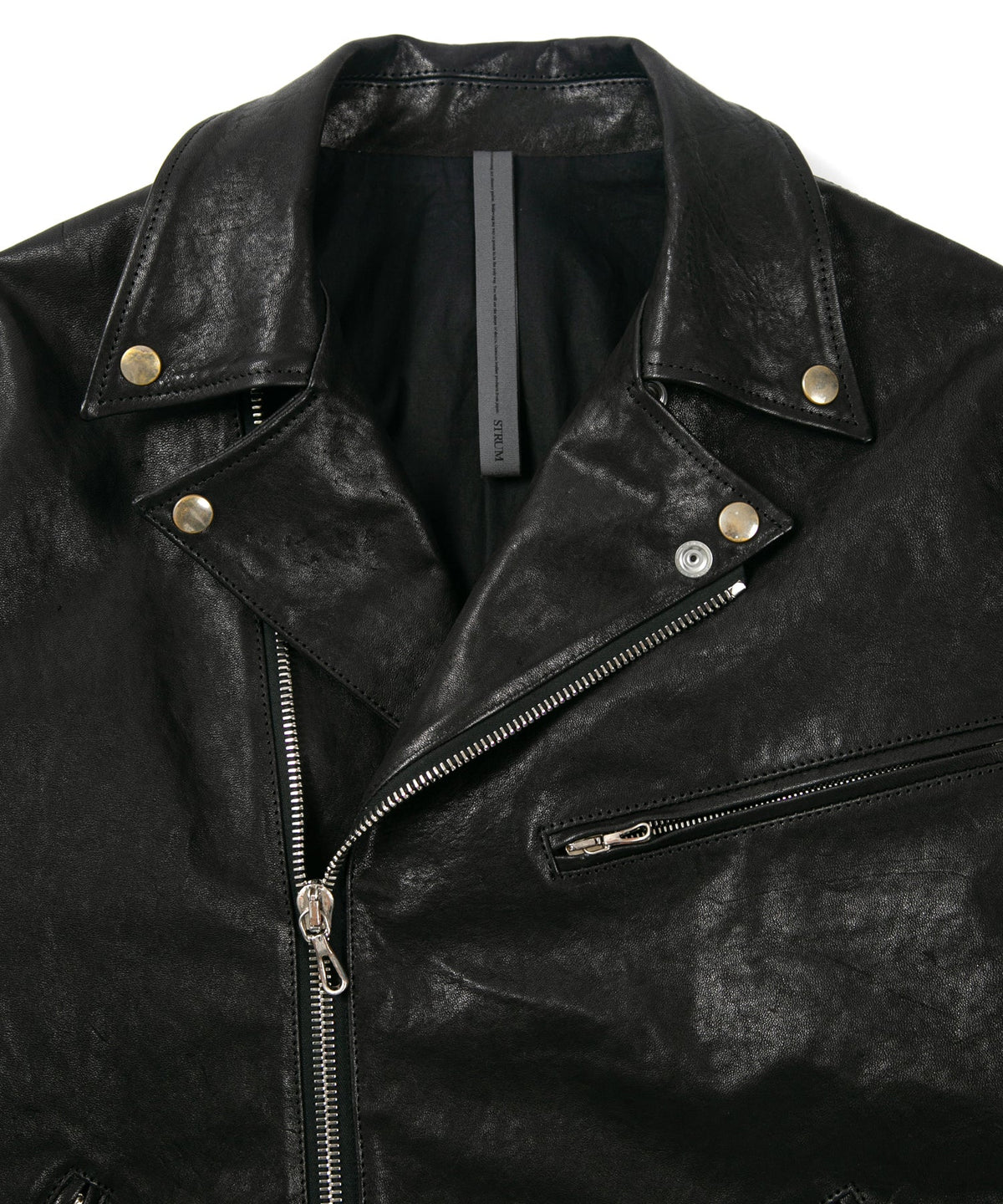 STRUM × P.E.O.T.W AG フルタンニン ピット鞣し シュリンク ホースハイド オーバーダブルライダースジャケット - BLACK