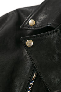 STRUM × P.E.O.T.W AG フルタンニン ピット鞣し シュリンク ホースハイド オーバーダブルライダースジャケット - BLACK