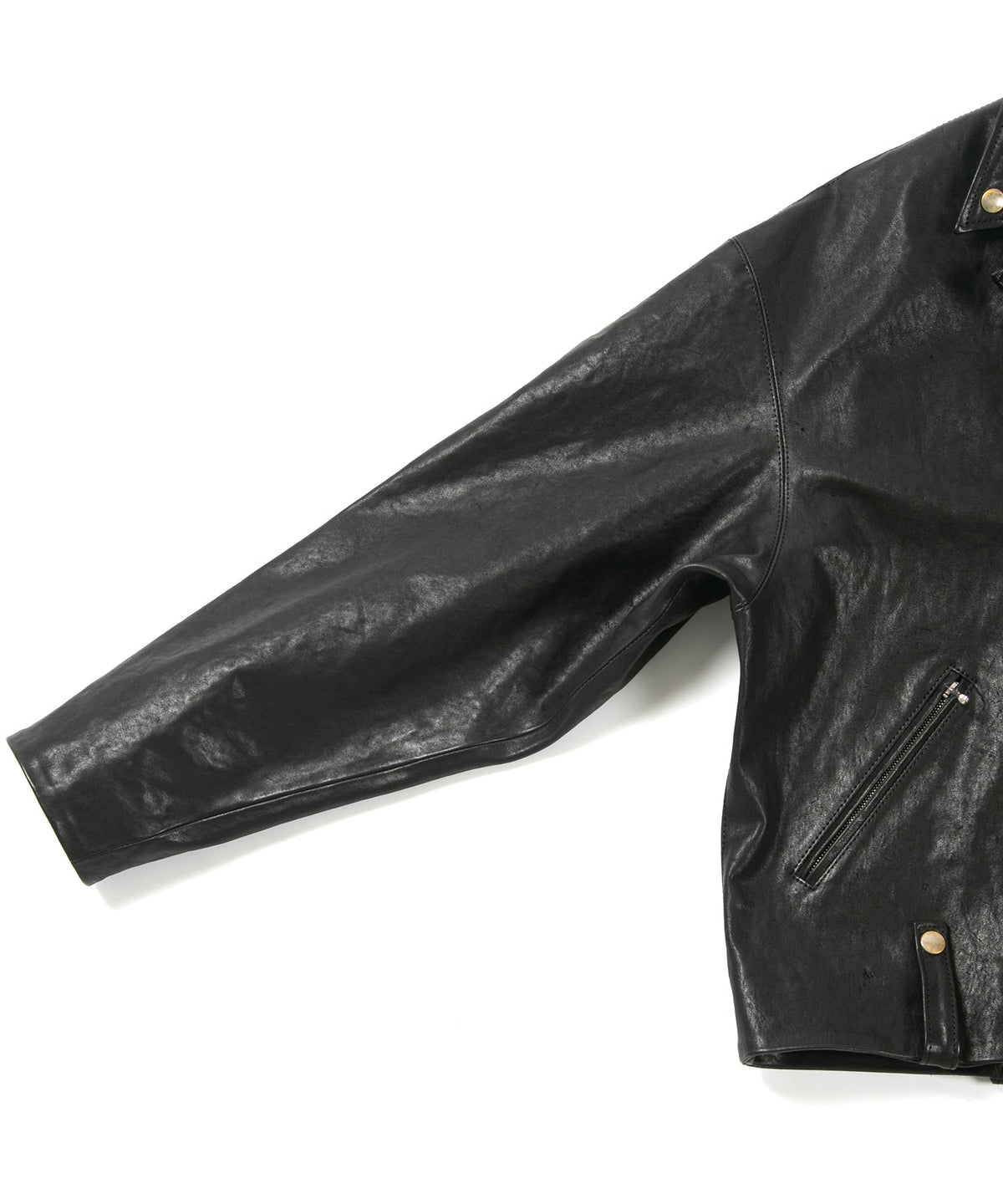 STRUM × P.E.O.T.W AG フルタンニン ピット鞣し シュリンク ホースハイド オーバーダブルライダースジャケット - BLACK