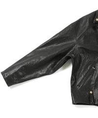 STRUM × P.E.O.T.W AG フルタンニン ピット鞣し シュリンク ホースハイド オーバーダブルライダースジャケット - BLACK