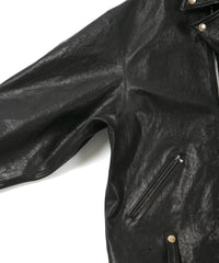 STRUM × P.E.O.T.W AG フルタンニン ピット鞣し シュリンク ホースハイド オーバーダブルライダースジャケット - BLACK