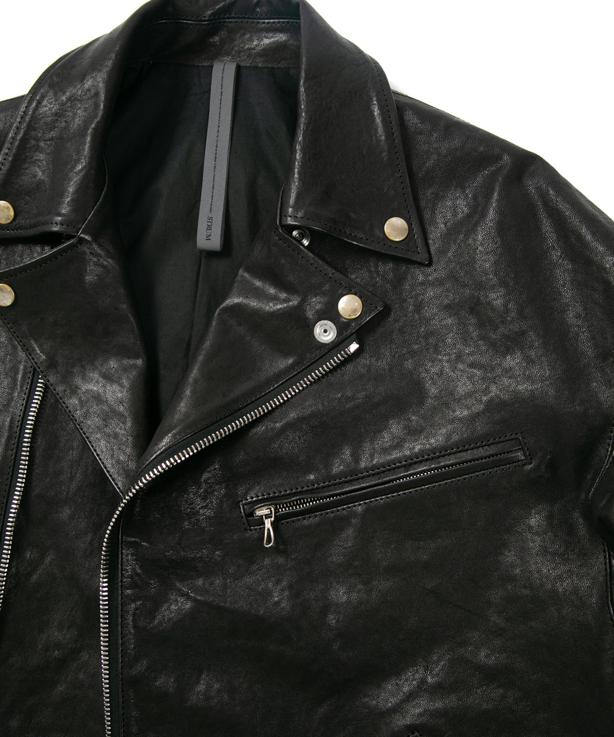 STRUM × P.E.O.T.W AG フルタンニン ピット鞣し シュリンク ホースハイド オーバーダブルライダースジャケット - BLACK