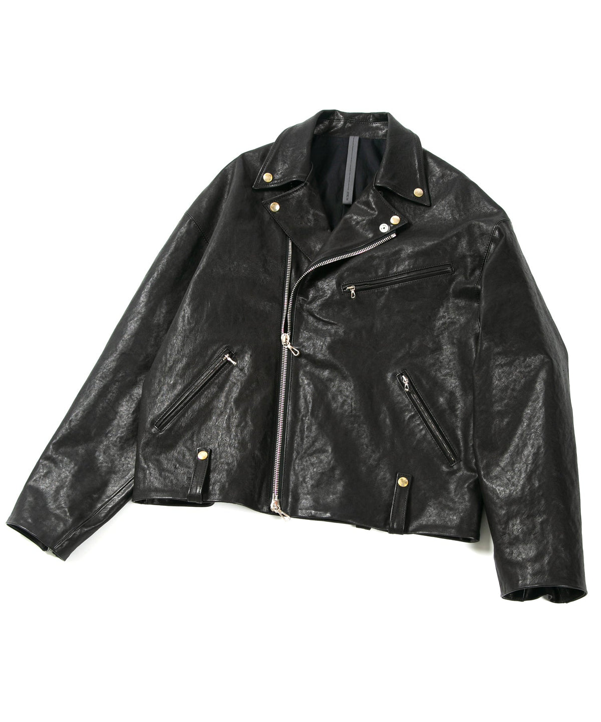 STRUM × P.E.O.T.W AG フルタンニン ピット鞣し シュリンク ホースハイド オーバーダブルライダースジャケット - BLACK