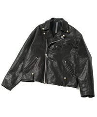 STRUM × P.E.O.T.W AG フルタンニン ピット鞣し シュリンク ホースハイド オーバーダブルライダースジャケット - BLACK