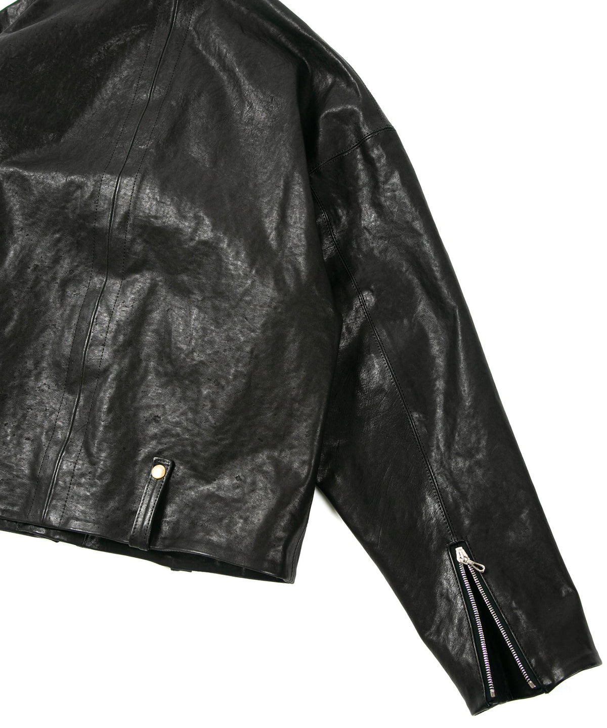 STRUM × P.E.O.T.W AG フルタンニン ピット鞣し シュリンク ホースハイド オーバーダブルライダースジャケット - BLACK